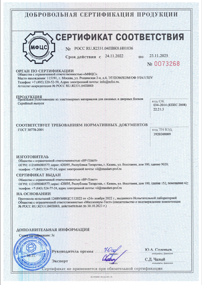 Сертификат фурнитуры  РОТО 
